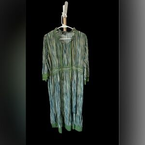 Stylish Striped Tunic with Green Accents and Ruffled Details